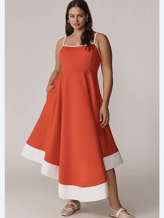 Maeve Dresses & Skirts - Maeve Orange Midi Dress with White Contrast Hem